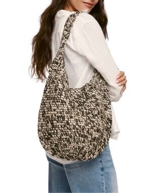 Banana Republic Raffia Tote Bag Black & Ivory